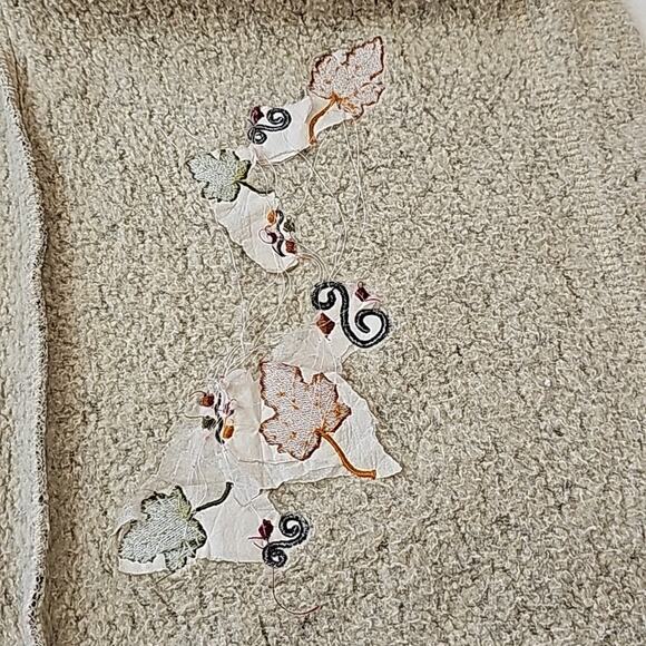 Vintage Womens Sz L Beige Leaf Embroidered Fleece Made in USA 70s Vest - Picture 10 of 12